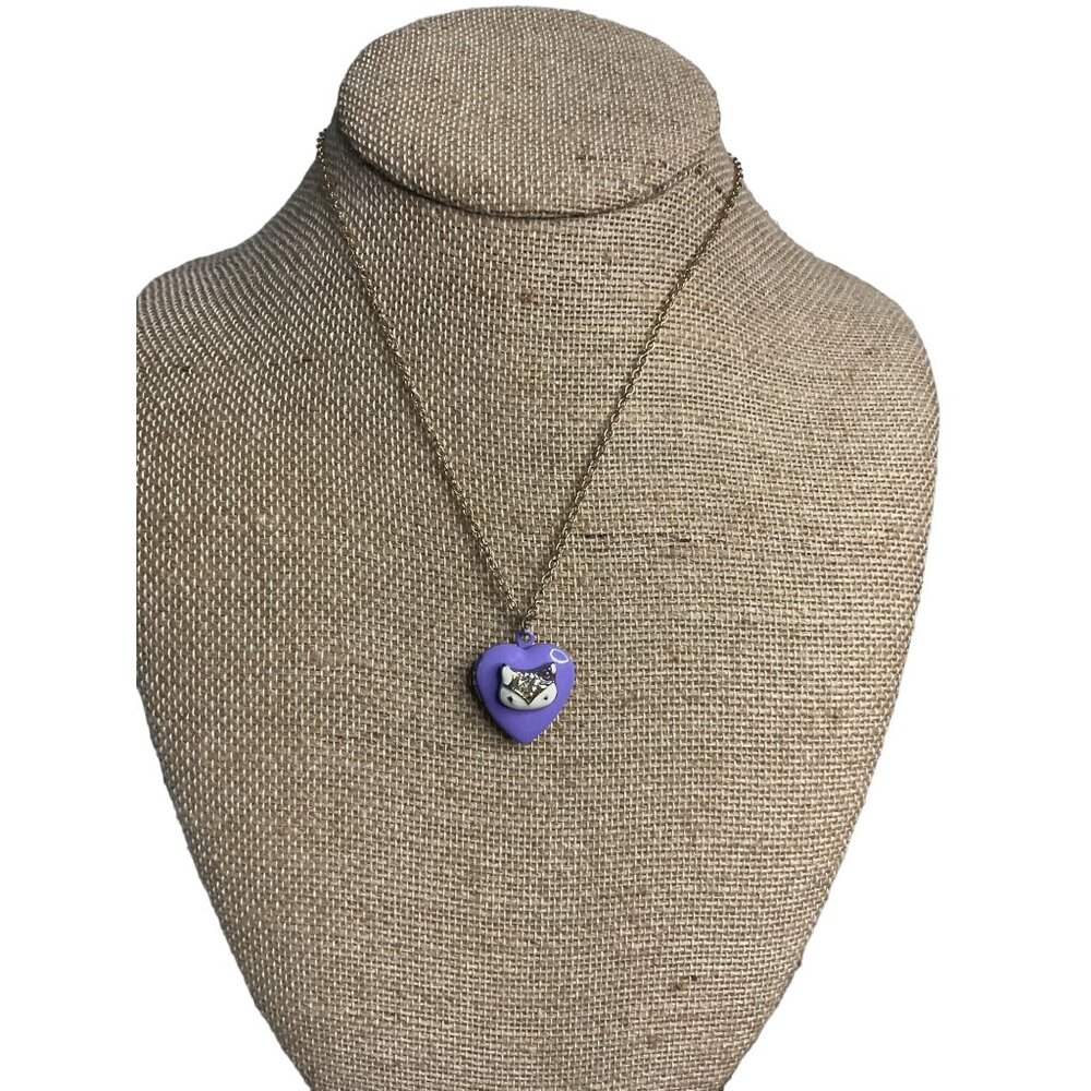 Dainty Silver Tone Purple Heart Fox Locket Necklace